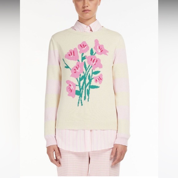SOLD! NWT Weekend MaxMara Flora Cotton Sweater. Color: Beige/Pink. Spring - Picture 3 of 11